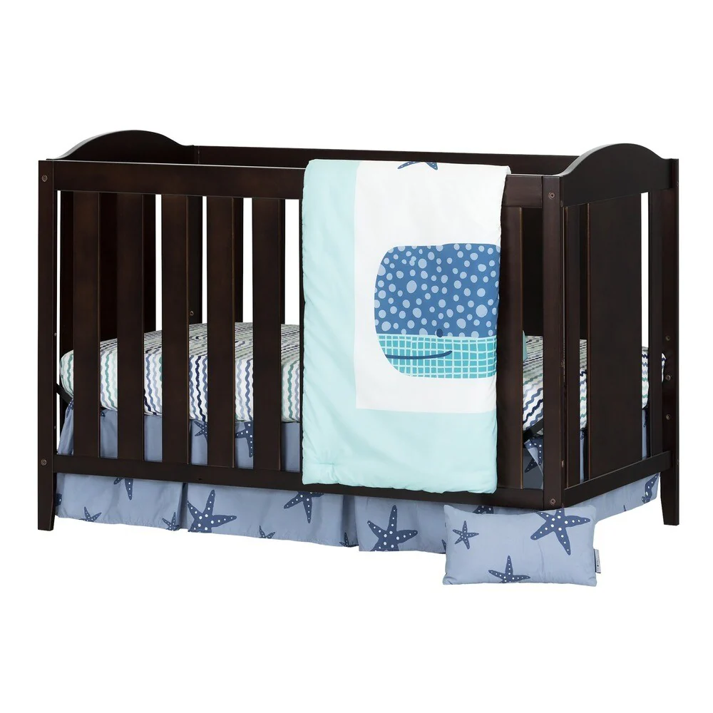 South Shore Angel Espresso and Blue Crib and Little Whale 4-Piece Bed Set