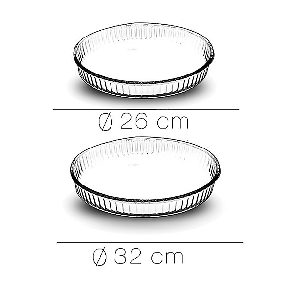 Lot de 4 plats à tarte plat à four polyvalent en verre forme ronde transparent - Diamètre 32/26 cm