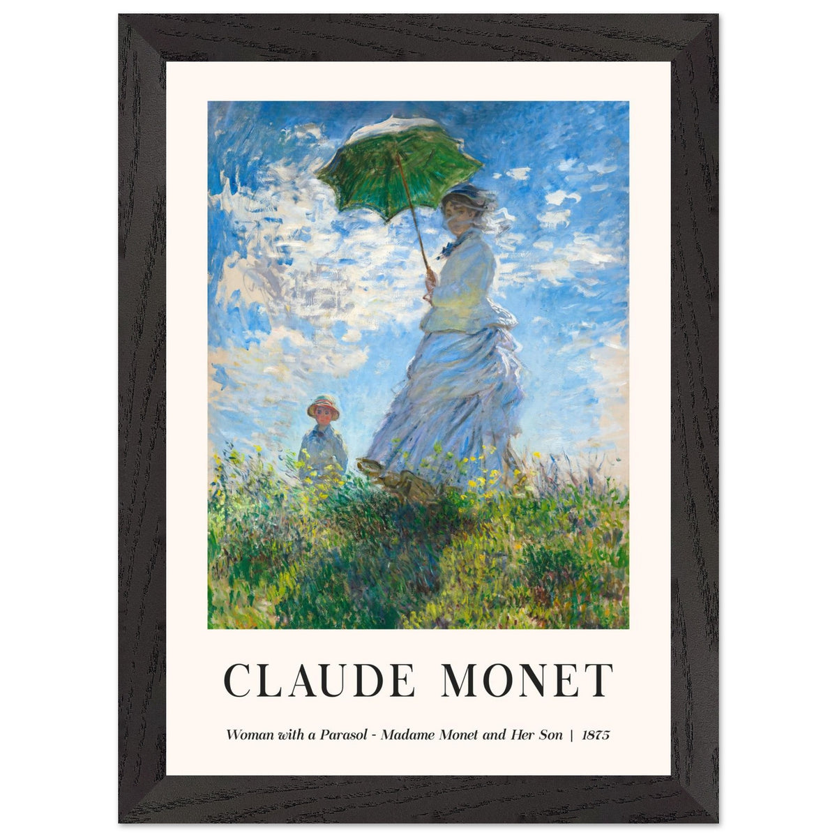 Artfulprints Poster met Lijst Claude Monet - Women with a parasol  - A4 21x29.7 cm - Blauw