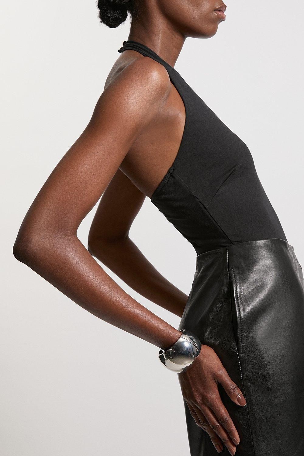 KarenMillen Stretch Cotton Jersey Halter Jersey Bodysuit