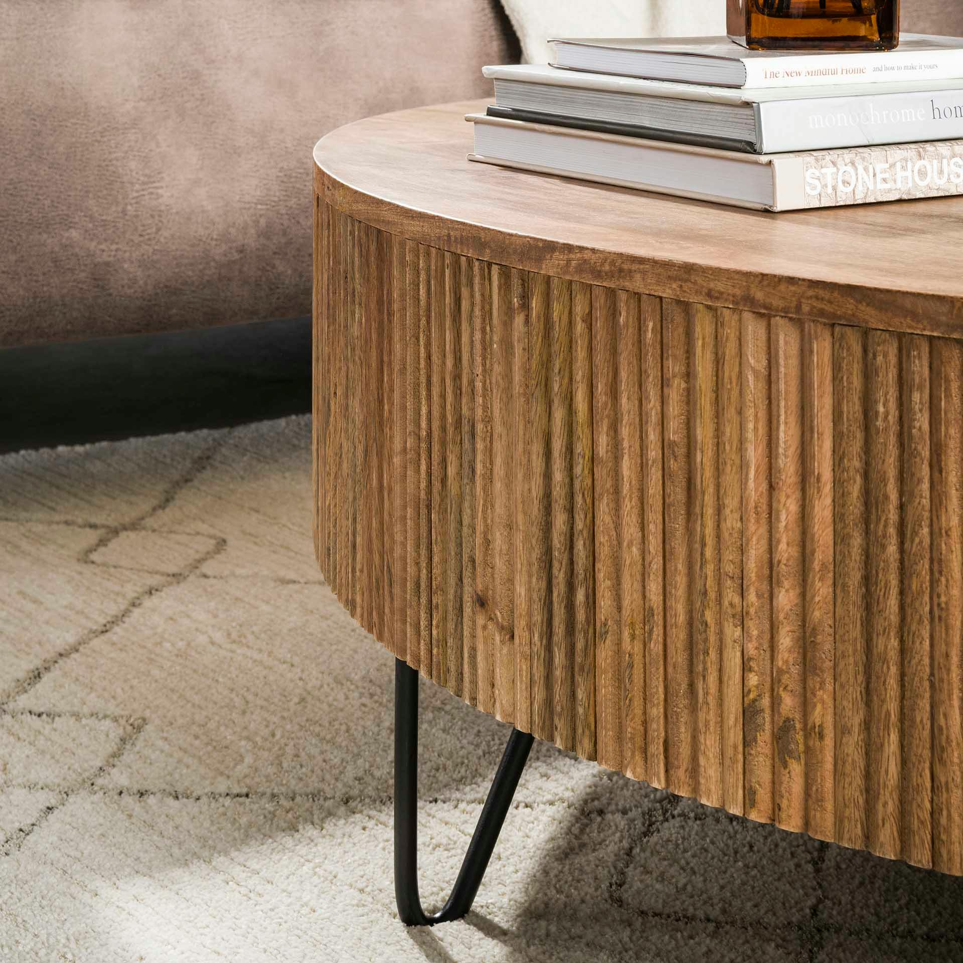 Table basse ronde en bois de manguier strié Ø120 cm CREEK