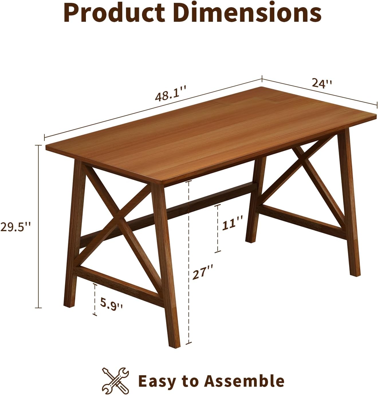 NELYE Modern Solid Wood Desk - 48 Simple Computer Table for Home Office Study Writing Workstation in Walnut, 48 W x 24 D