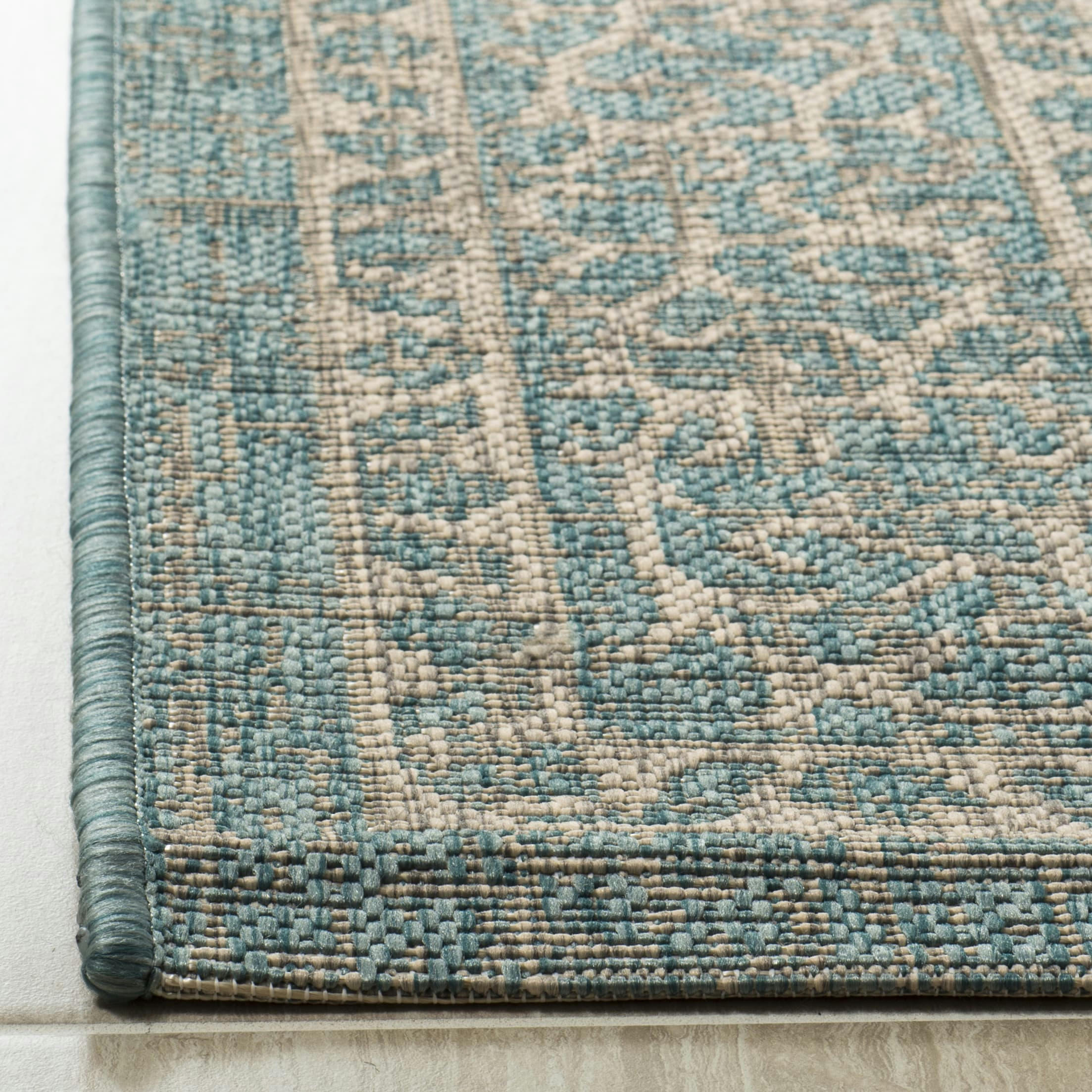 COURTYARD - Tapis interieur & exterieur en gris clair & turquoise, 122 x 170 cm