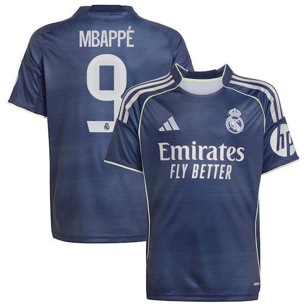 Kylian Mbappé Los Merengues adidas Youth 2025/26 Away Replica Player Jersey - Blue/White