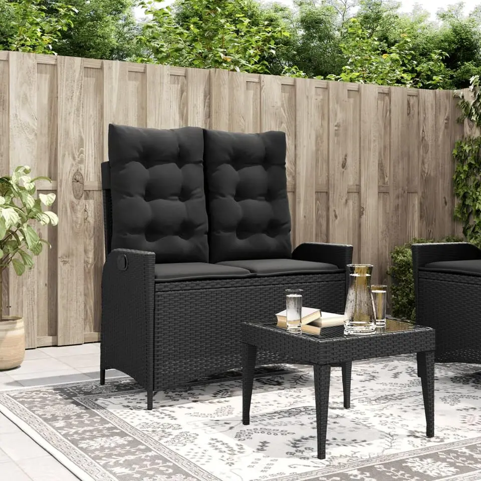 vidaXL - Verstelbare loungebank met kussens - Zwart - Poly rattan - 104x59x93 cm