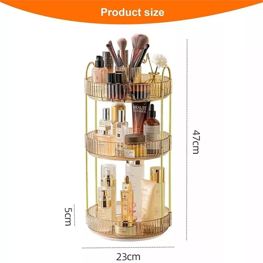 Kelvenix 3-Tier Gold Rotating Makeup Organiser, 360° Cosmetic Storage Stand