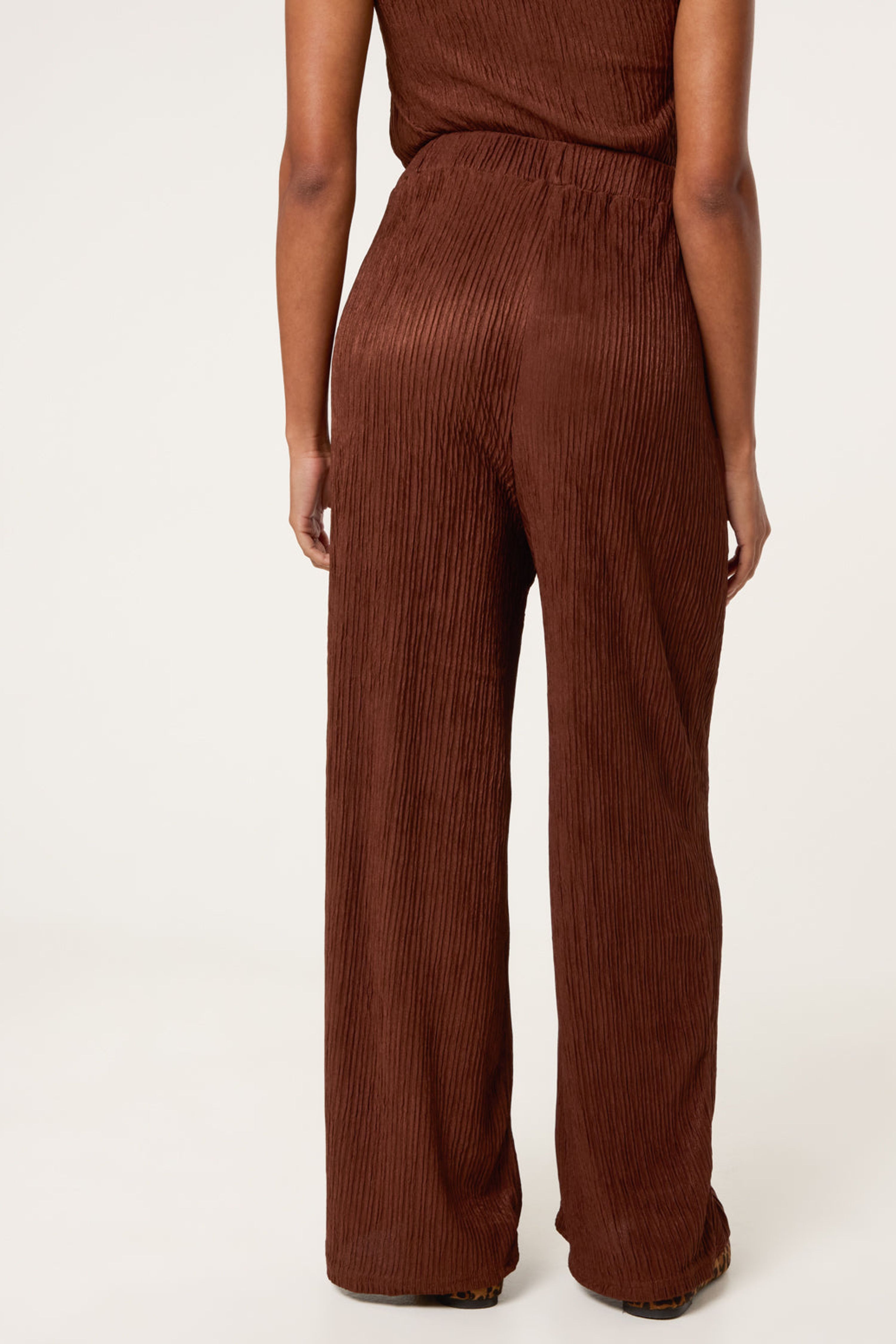 Blue Vanilla Brown Crinkle Elasticated Waist Wide Leg Trousers