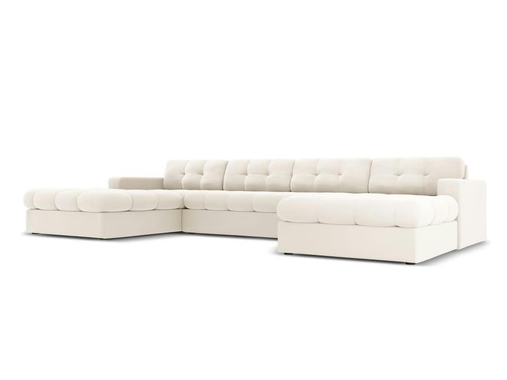 JUSTIN - Canapé d'angle 5 places en velours beige clair