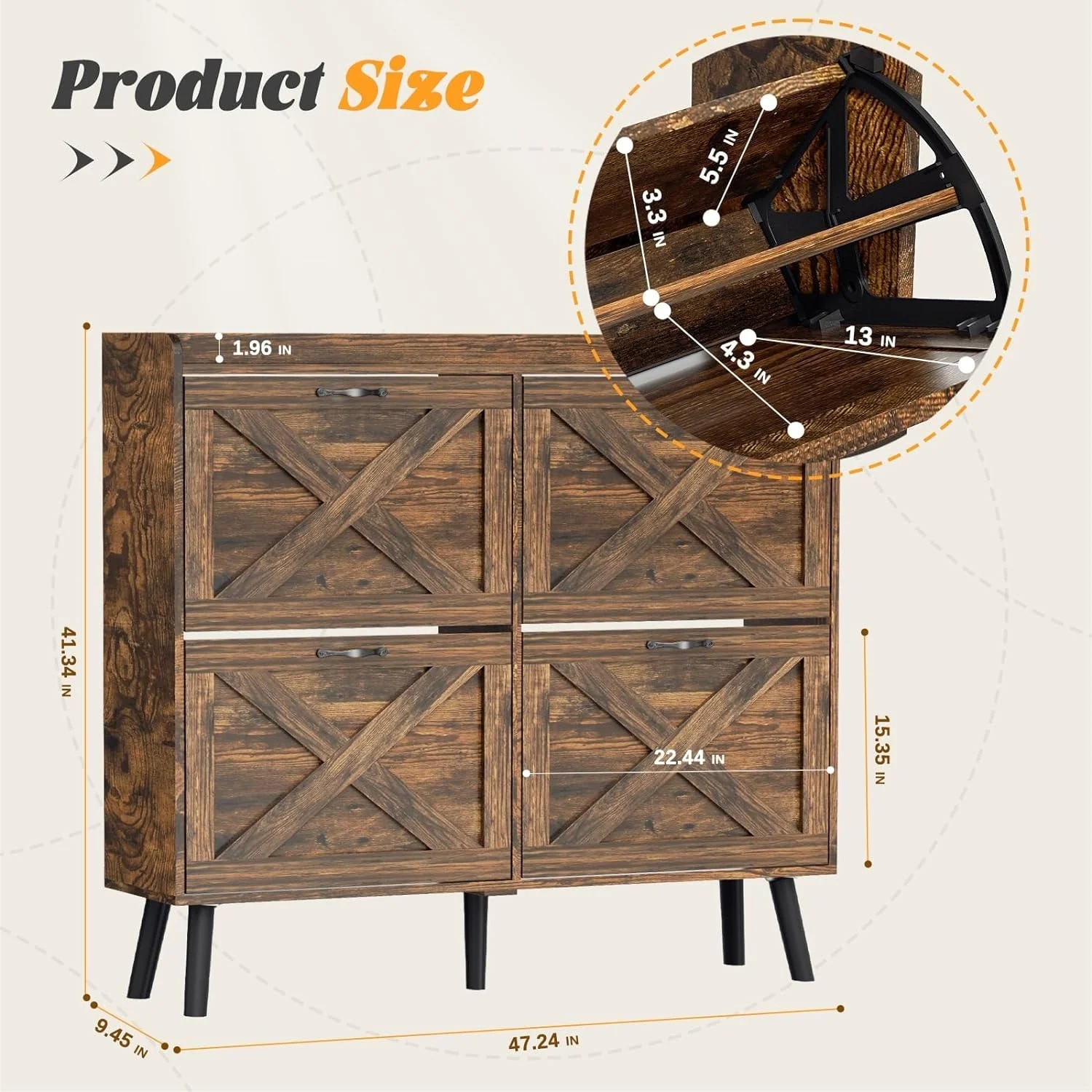 24 Pair Shoe Storage Cabinet Wood Shoe Rack Organizer with 4 Flip Drawers for Entryway