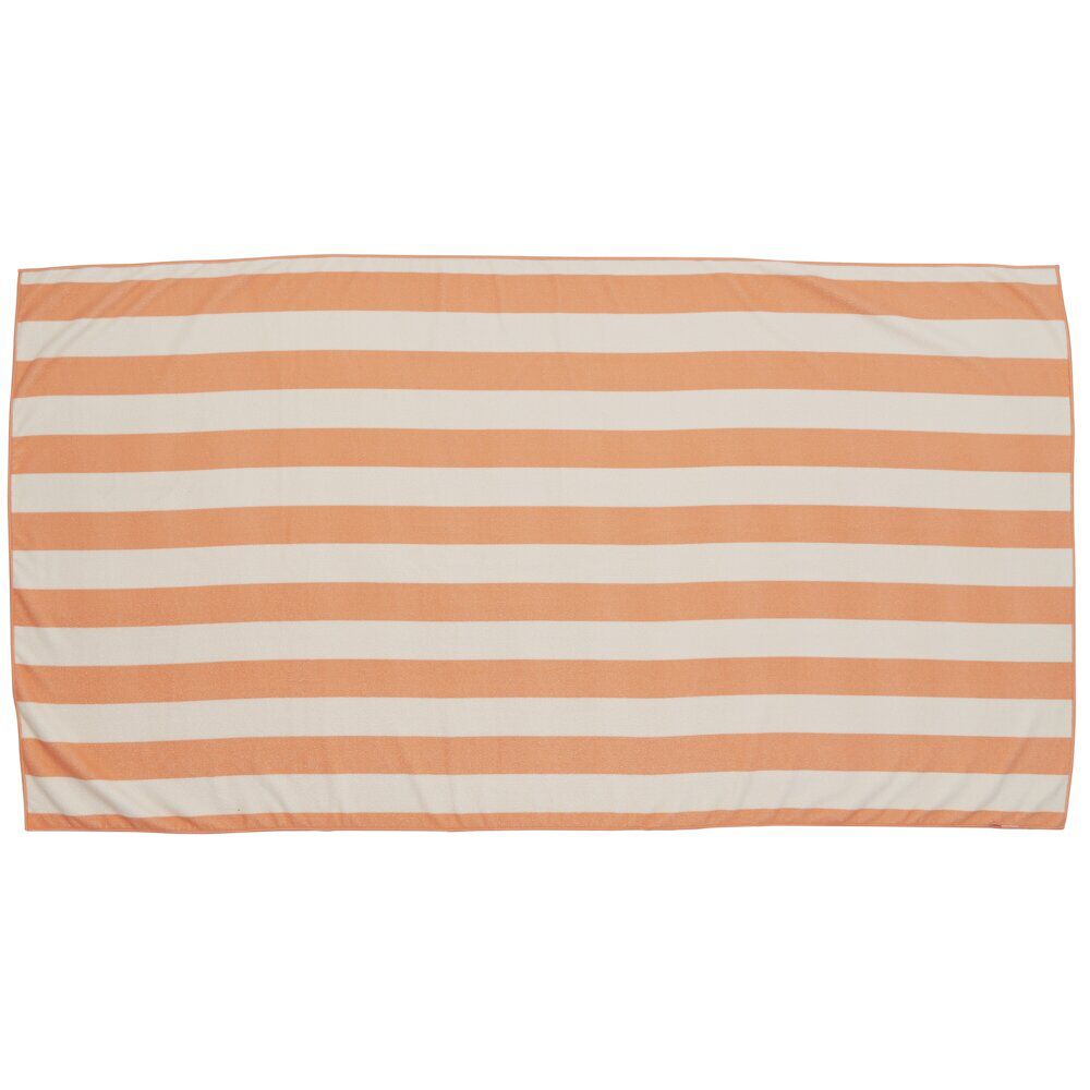 Serviette de plage microfibre marinière blanc et corail 1 personne