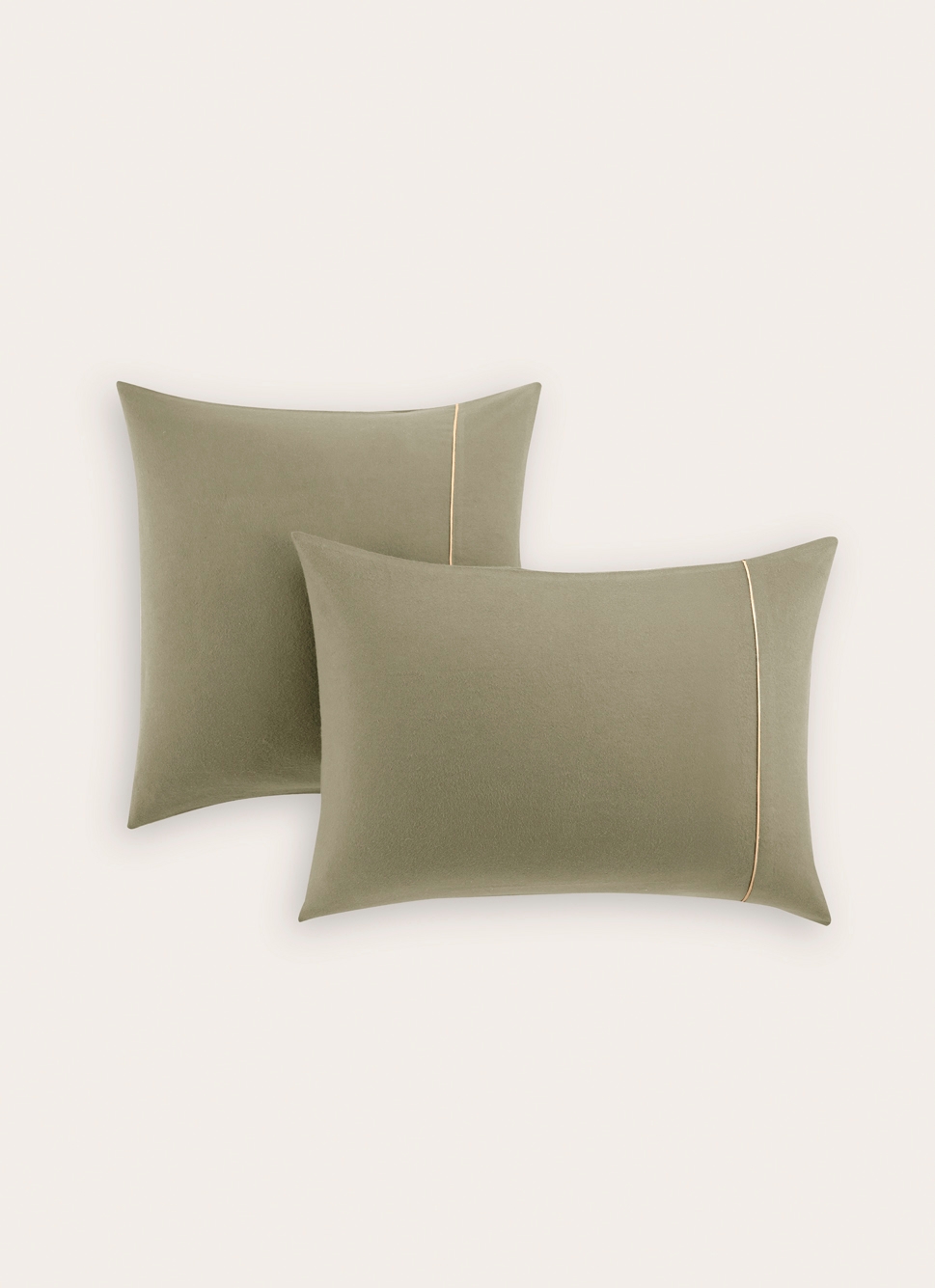 LOT DE 2 TAIES D'OREILLER EN FLANELLE UNIE RAGOON VERT KAKI