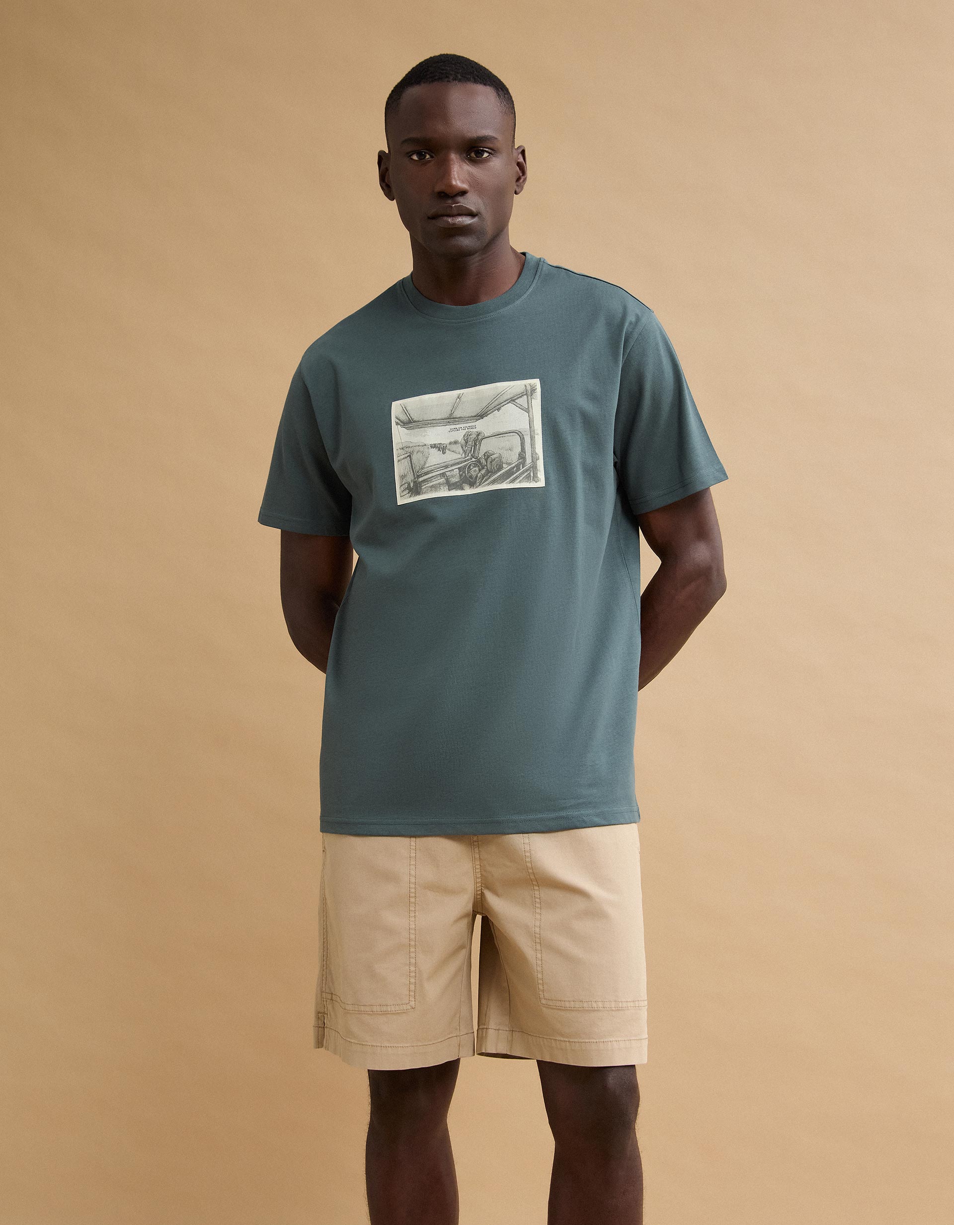 T-shirt Jersey Estampada, Homem, Azul Escuro