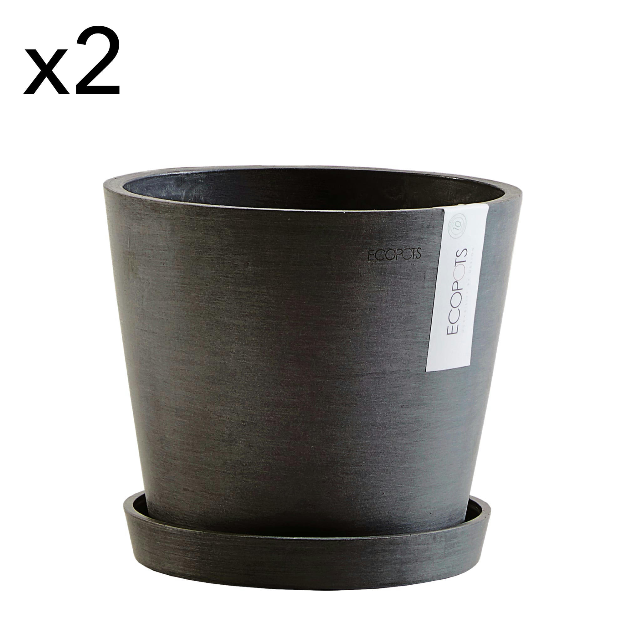 AMSTERDAM - Pots de fleurs avec soucoupe noir D20 - lot de 2