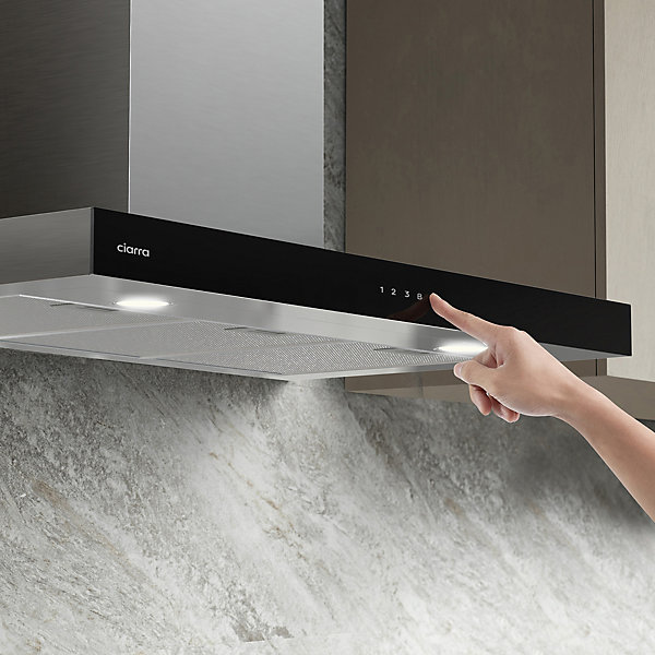 Hotte décorative 90cm murale 650m3h wifi classe a    4 vitesses évacuation ou recyclage tactile inox CD9102S Ciarra