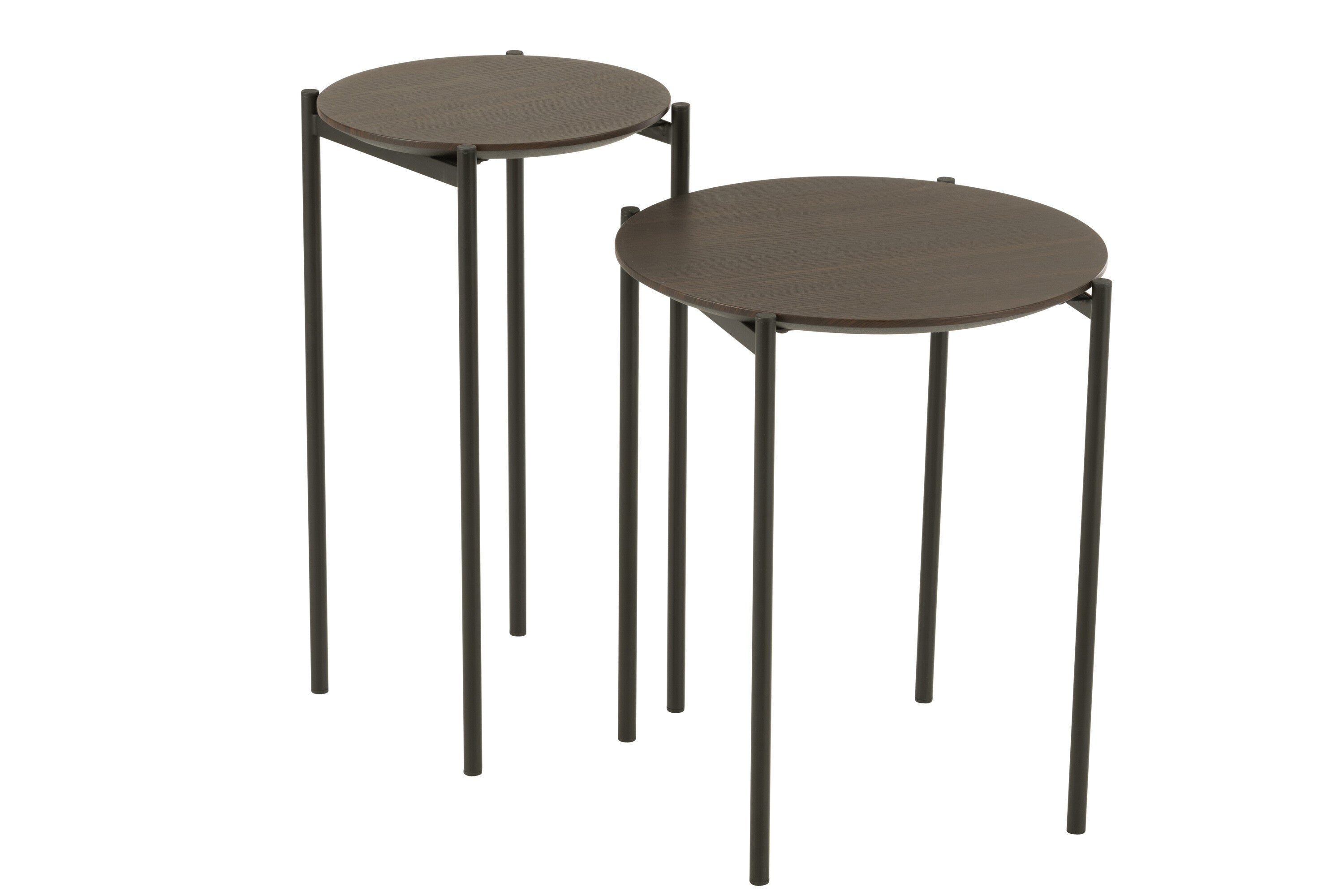 J-Line bijzettafel Rond - hout/metaal - donkerbruin - set van 2