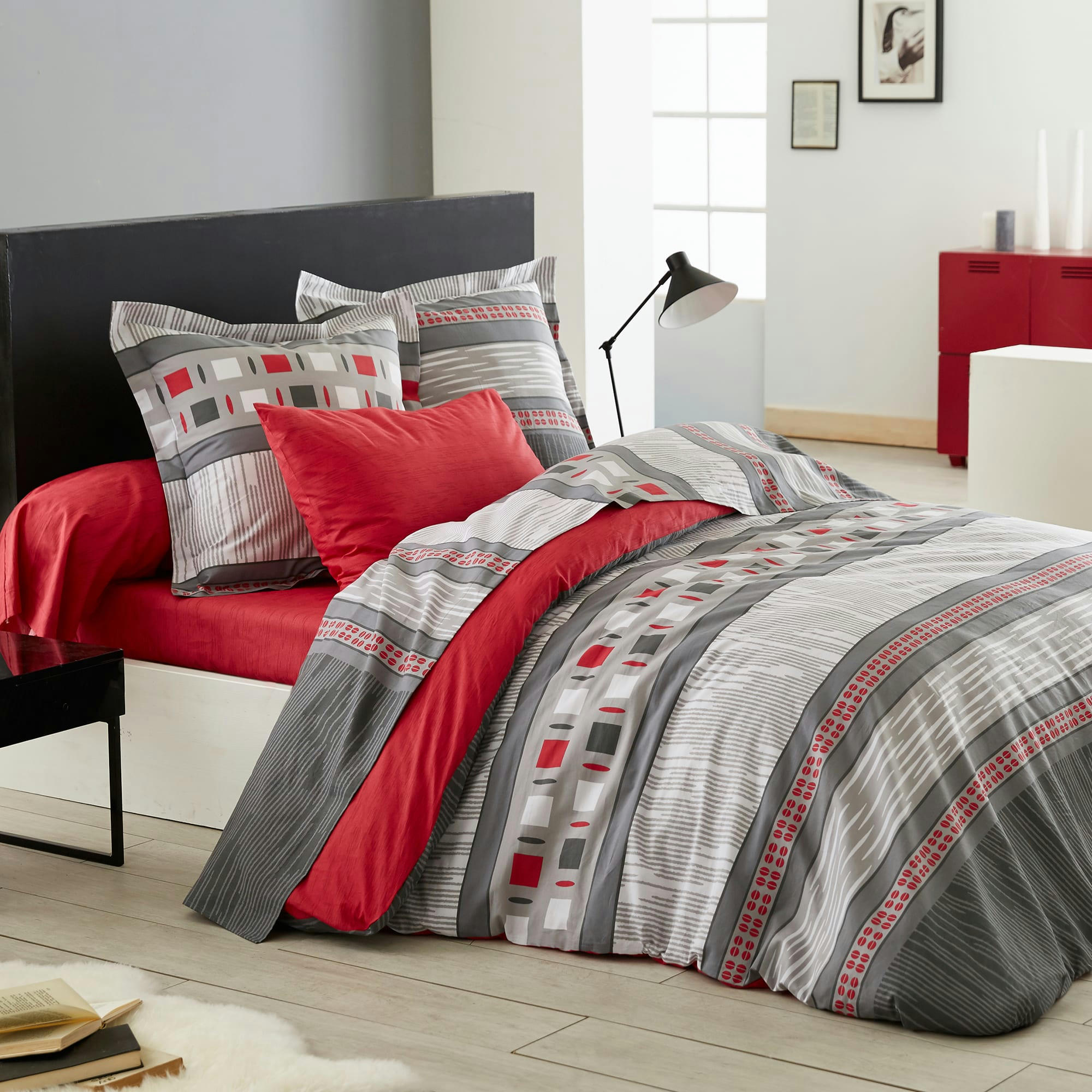 CORENTIN - Housse de couette imprimée en lyocell gris200x200