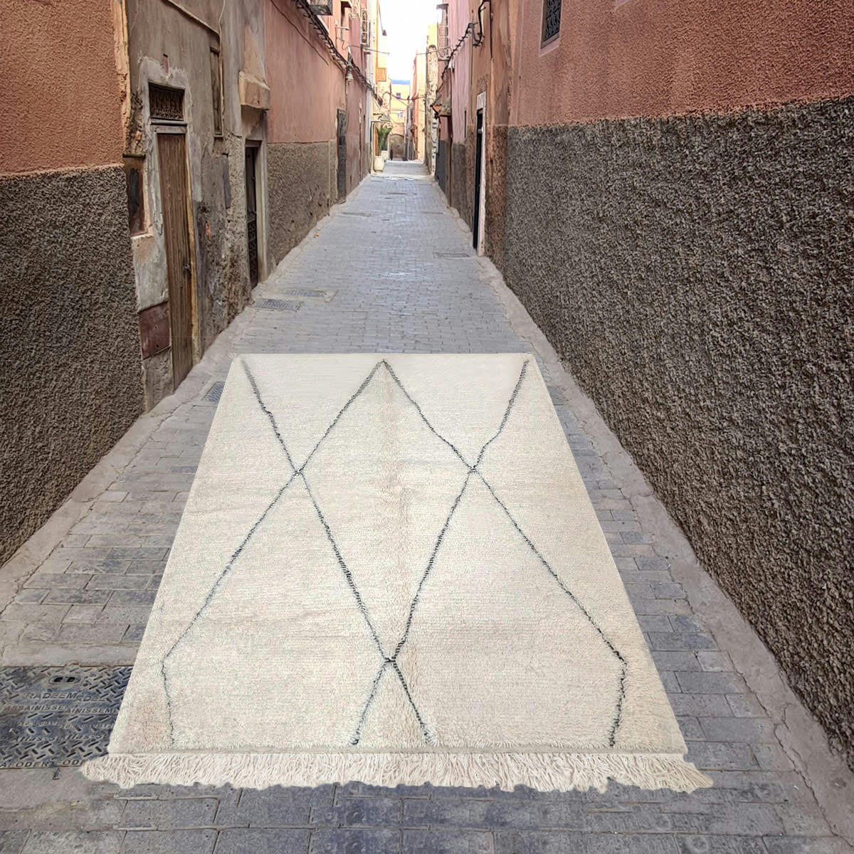 BERBERE - Tapis berbère original marocain laine noir blanc 150 x250