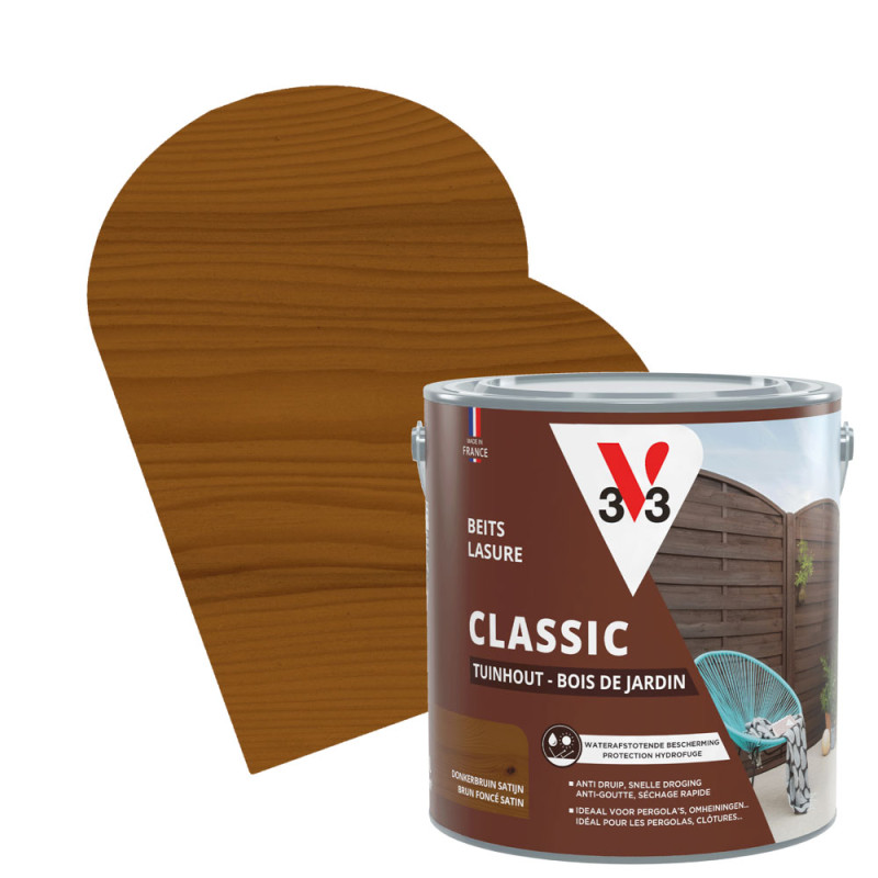 Lasure pour bois de jardin Classic brun foncé 2,5 L V33