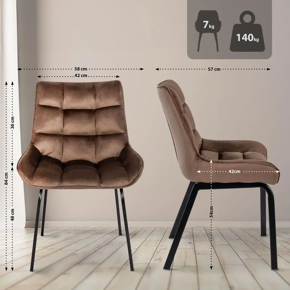 CLP Eetkamerstoel Saranda zwart Frame - Fluweel - bruin