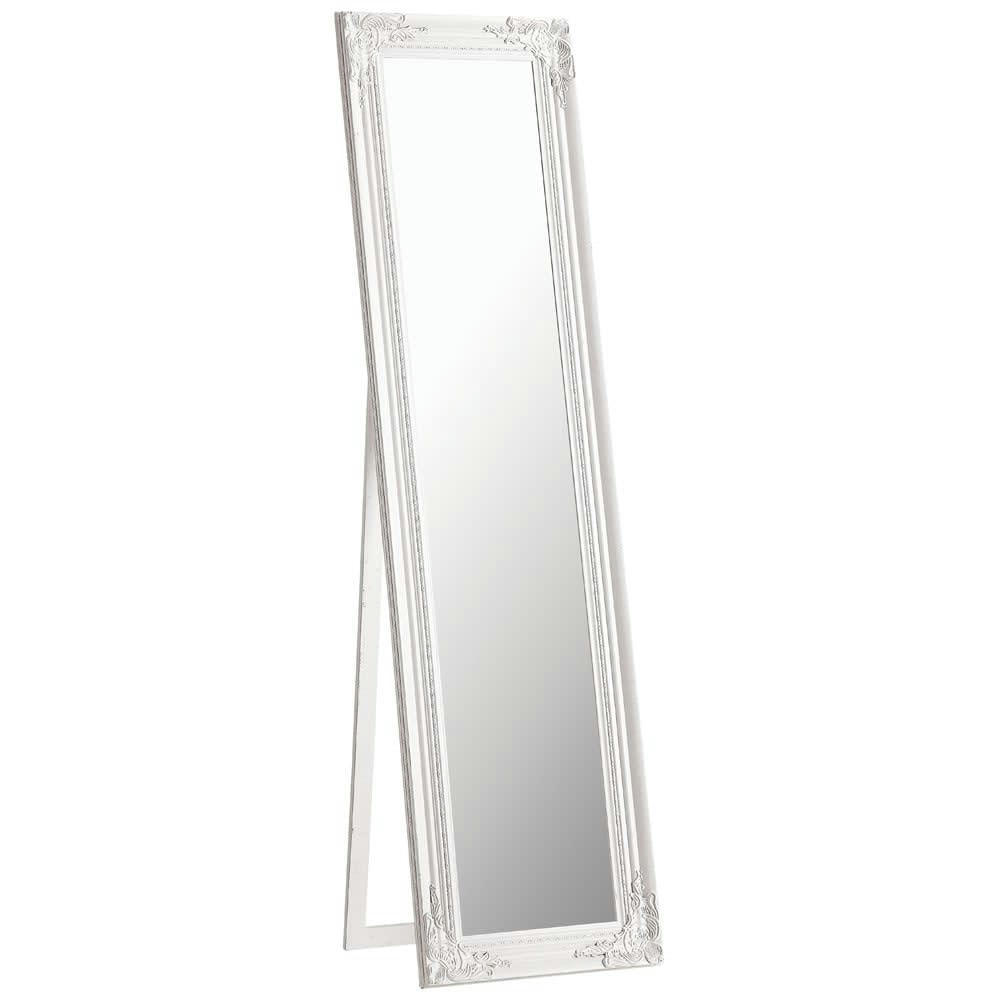 Enzo - Grand miroir rectangulaire sur pied à moulures blanches 164x44
