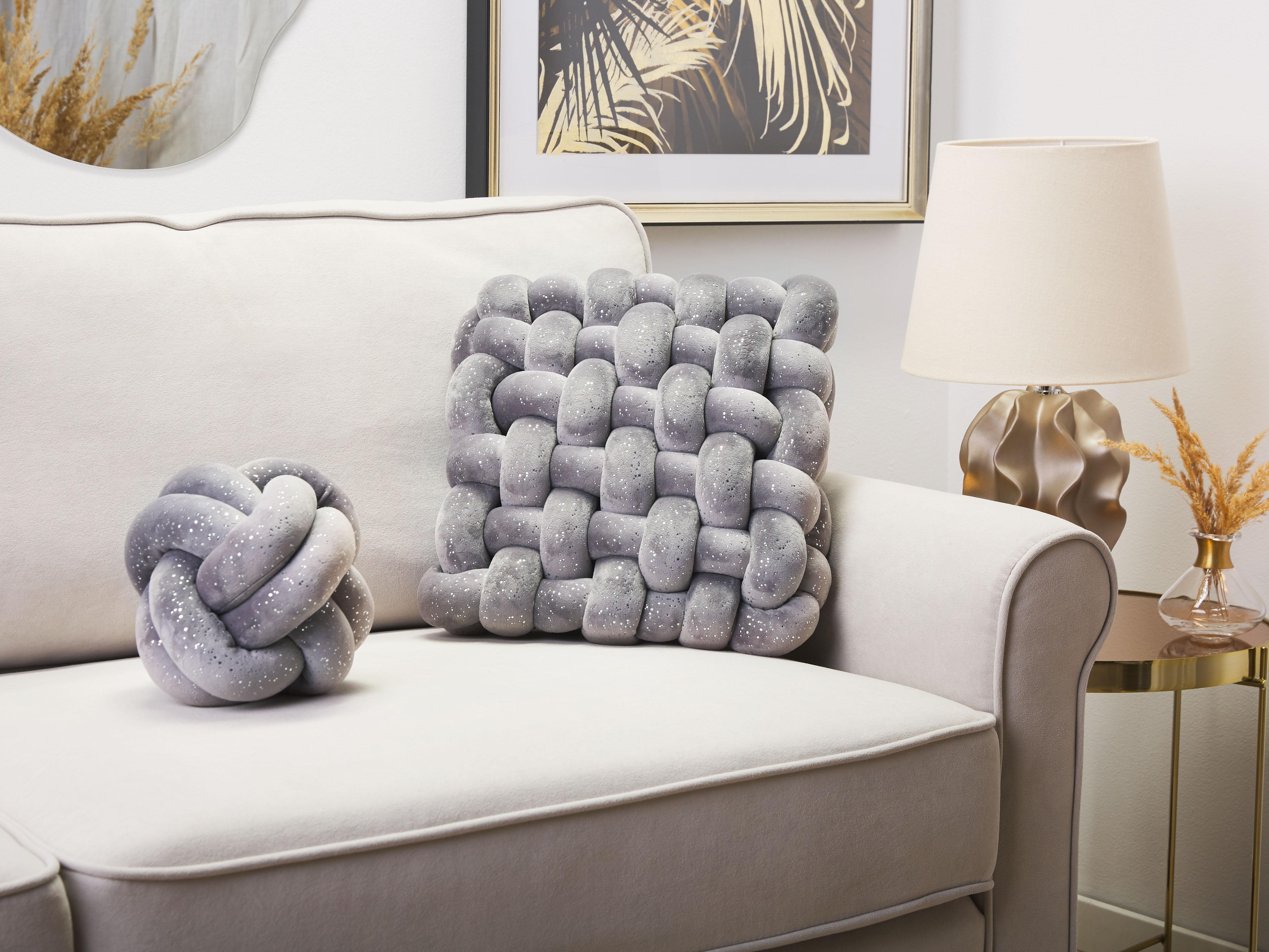 Throw Cushion SIRALI Velvet 30 x 30 cm Grey Solid