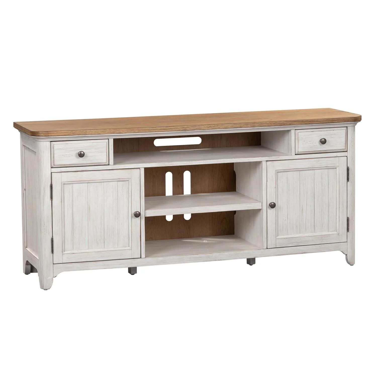 Farmhouse Reimagined Antique White with Chestnut Entertainment TV Stand