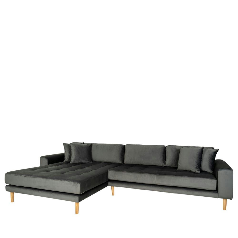 LIDO - Canapé d'angle gauche 4 places en velours gris