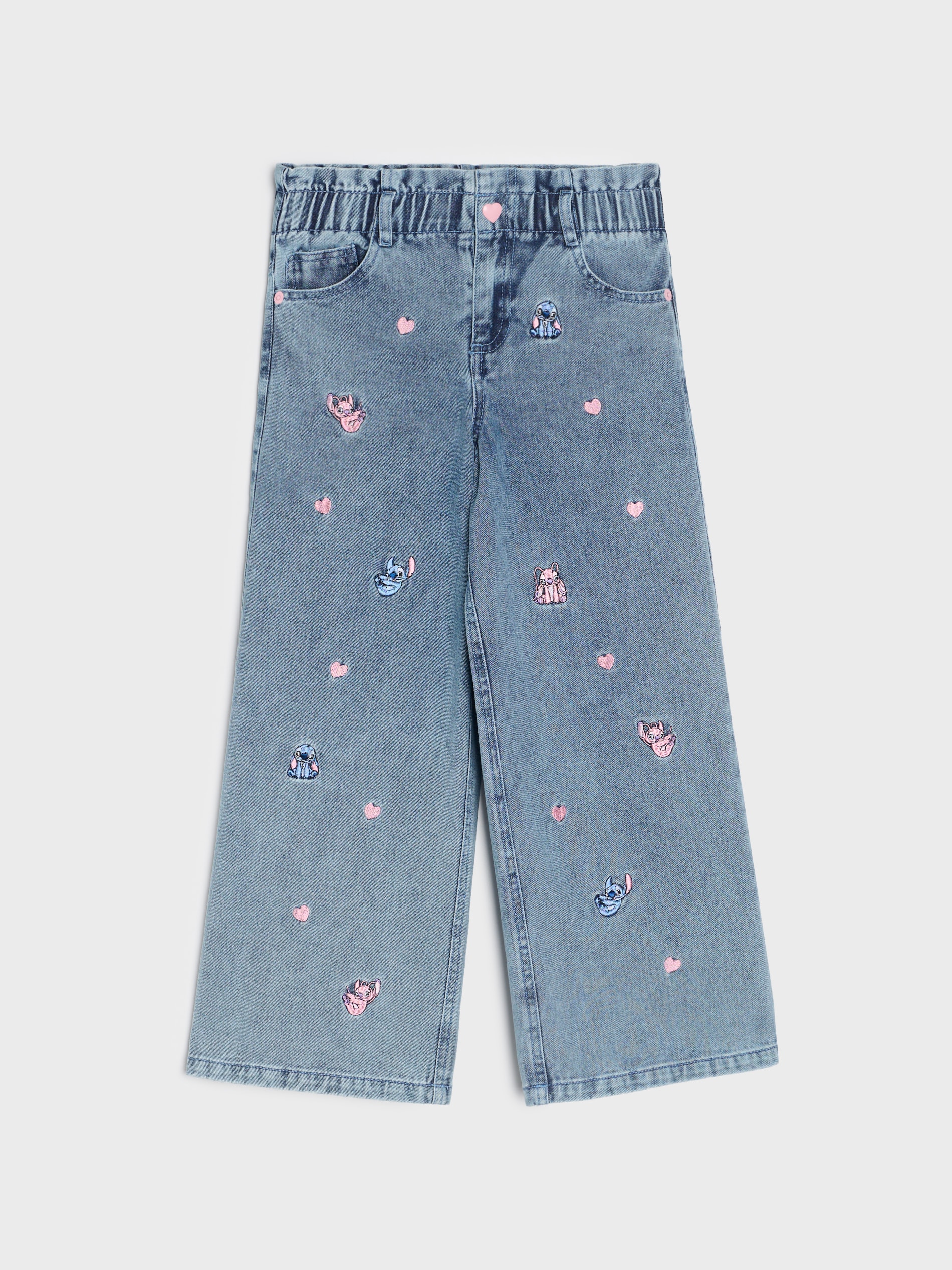 Jeansy wide leg z haftem Lilo & Stitch