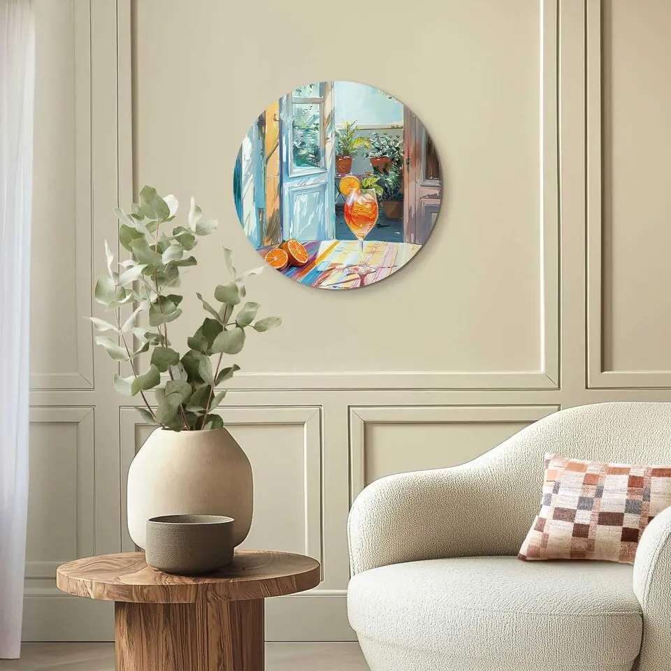 Glasschilderij Aperol in de zon - &Oslash; 50 - Bont