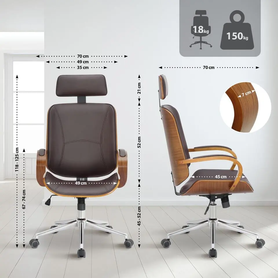 CLP Bureaustoel Dayton chroom Frame - Kunstleer - walnoot/bruin