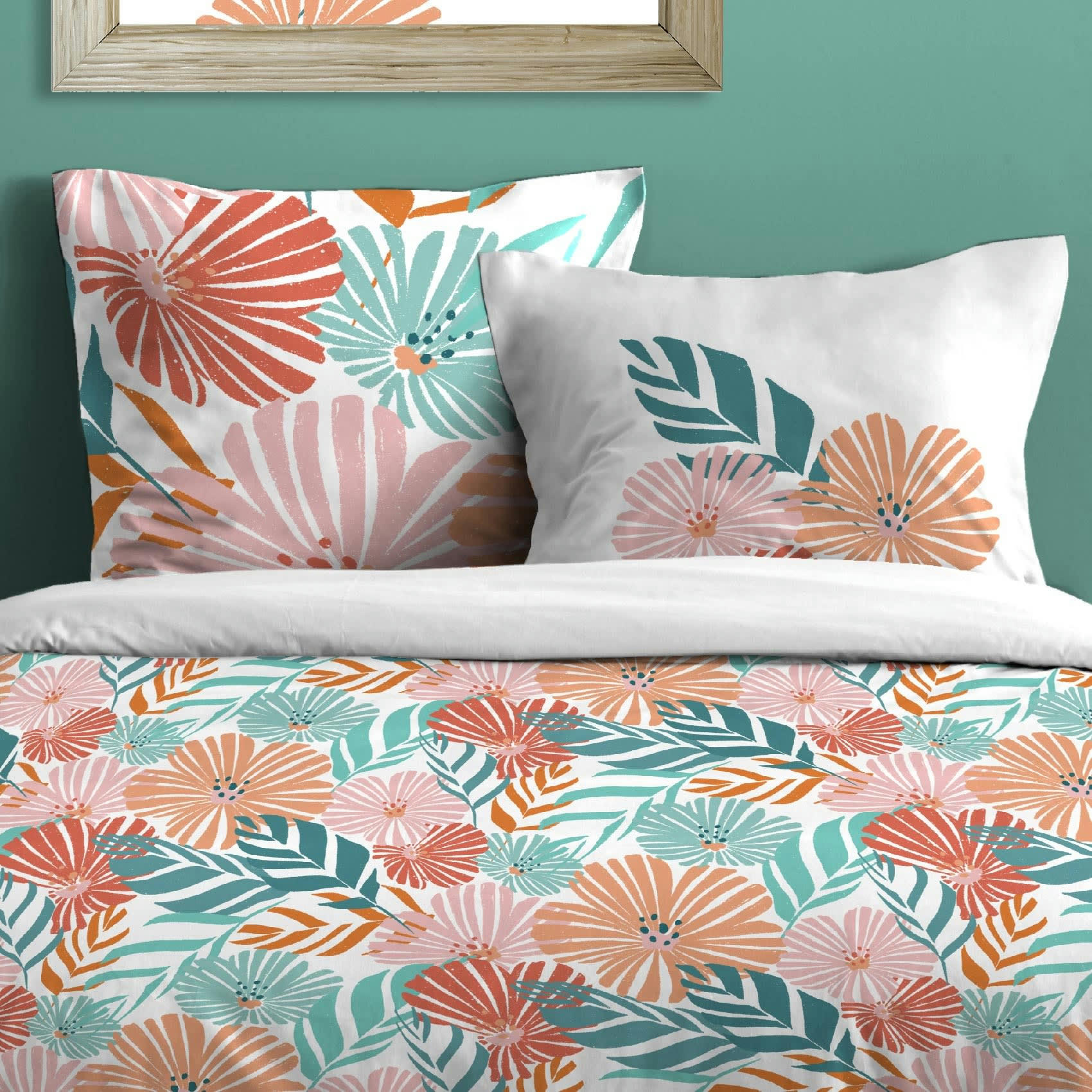 - Parure de couette au style fleuri coton multicolore 240x220 cm