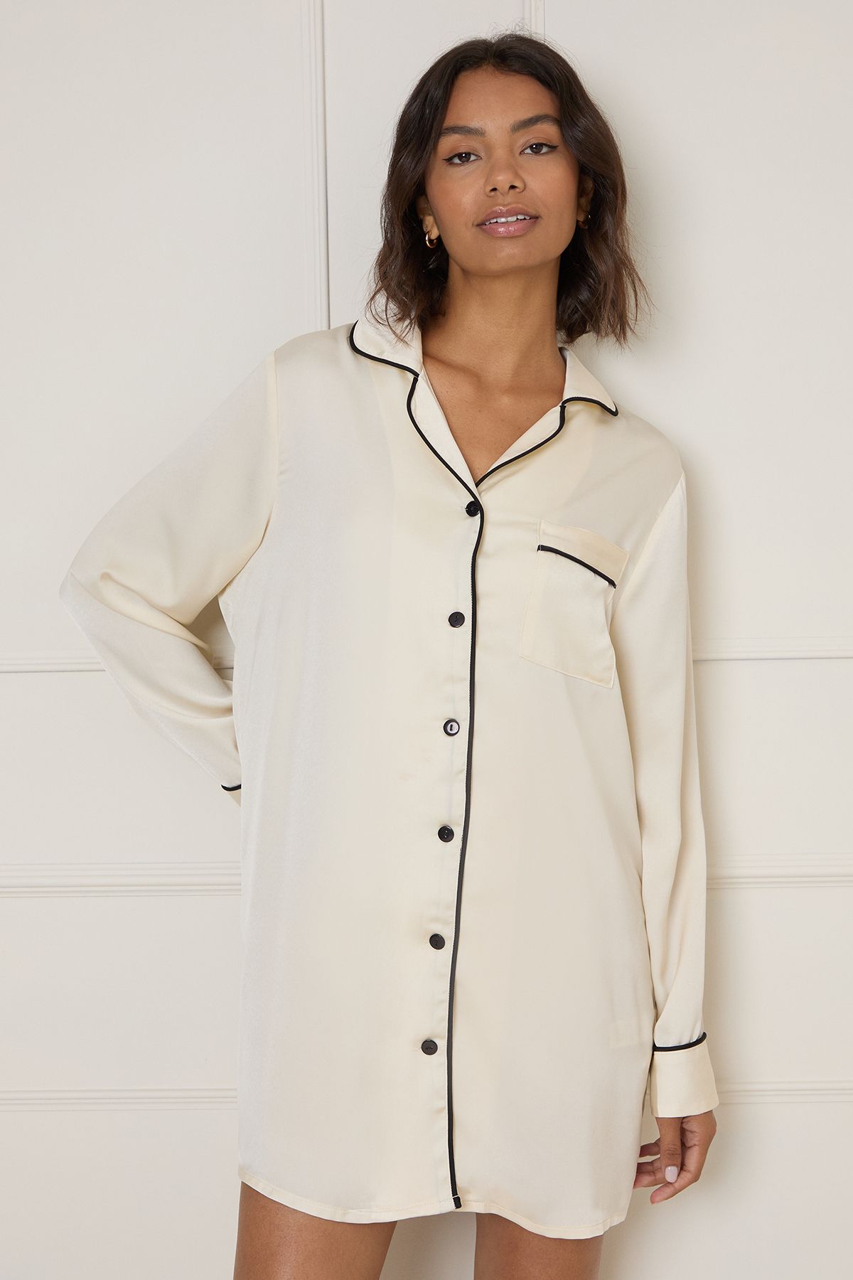 Oasis Long Sleeve Plain Satin Nightie
