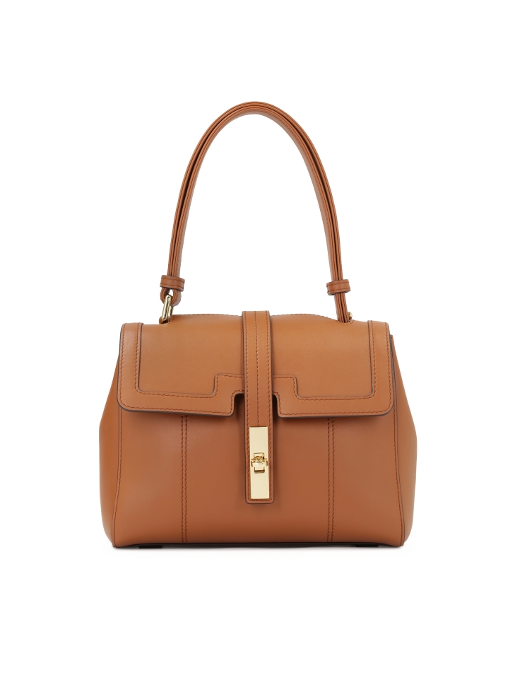 Brown handbag with flap and handle