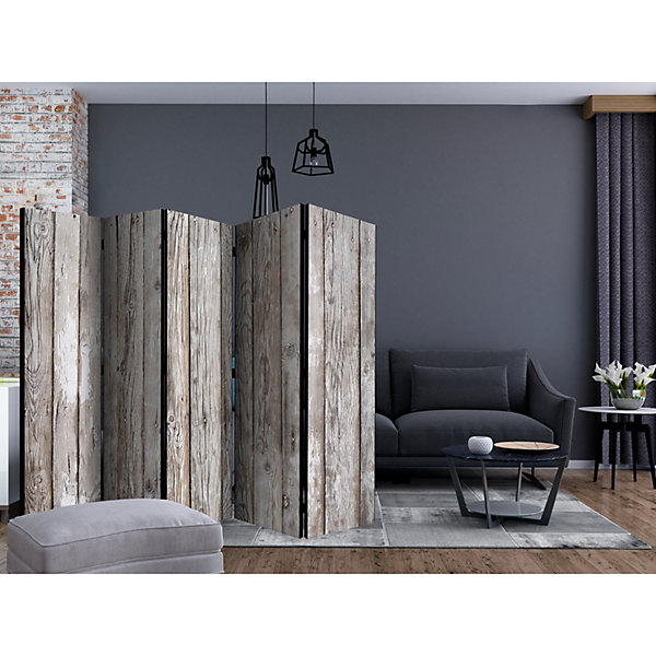 Paravent Scandinavian Wood II, Design élégant en Bois 225 x 172 cm Gris et Bronze