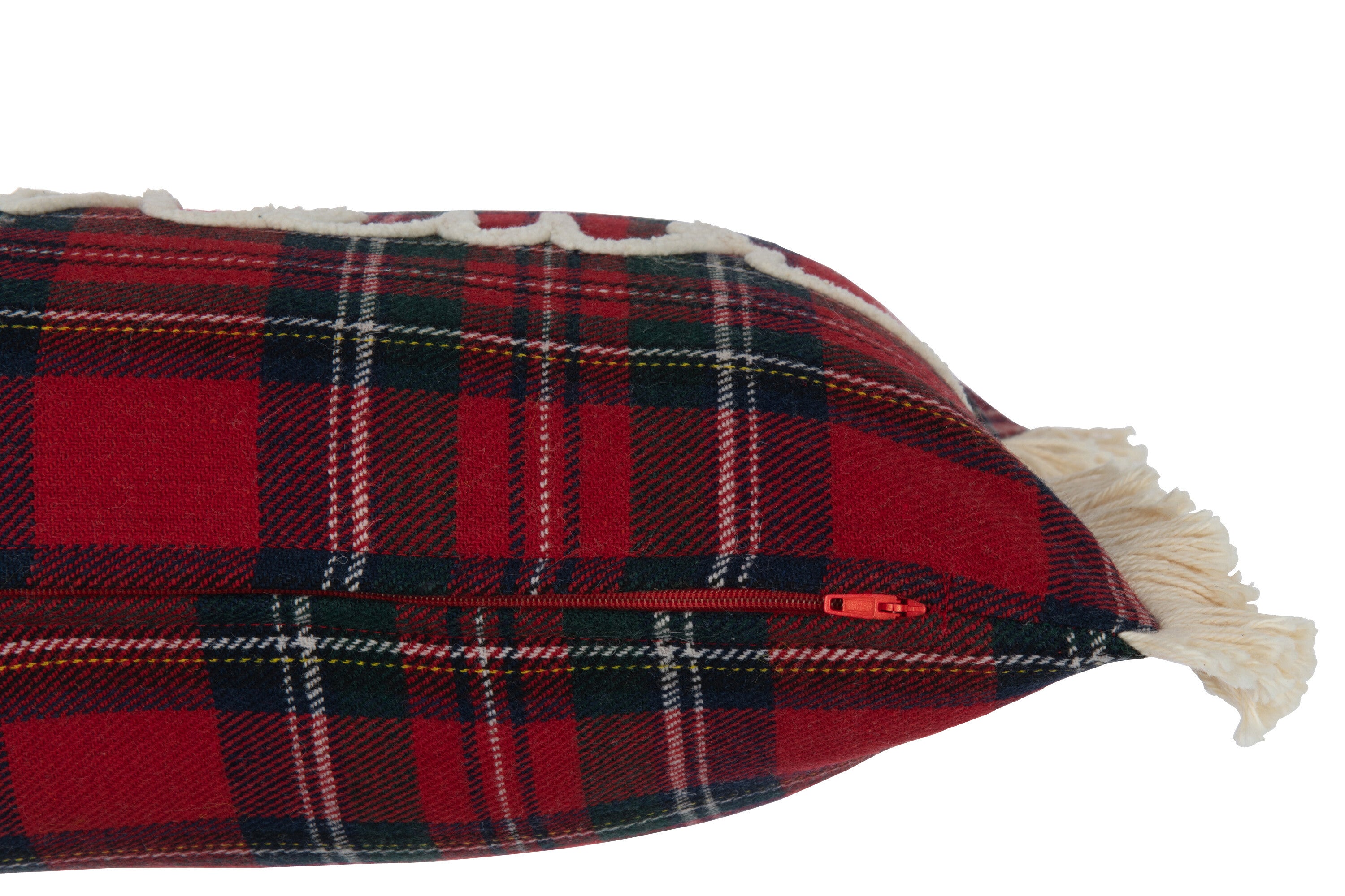 J-Line kussen Ruit Bonheur - polyester - rood/groen