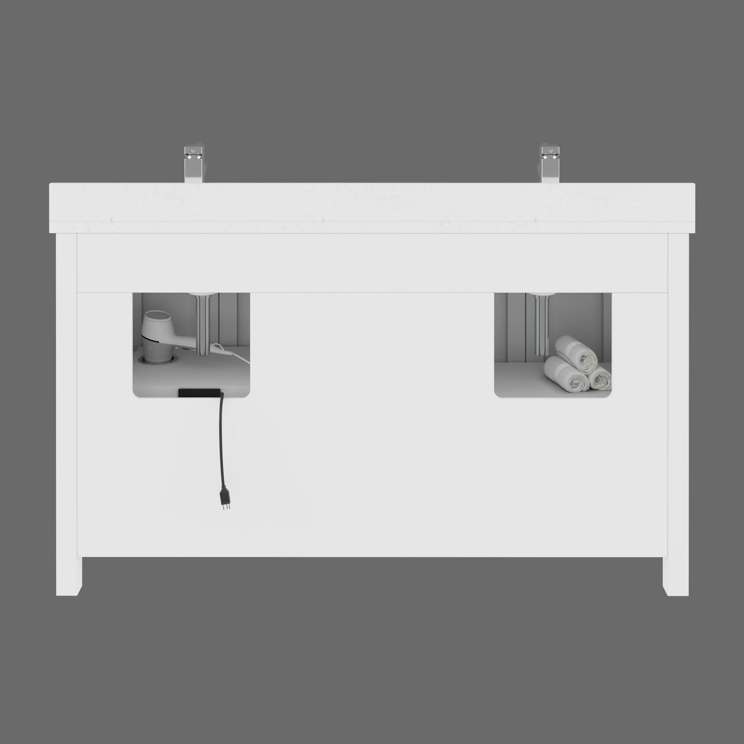 Urban Bathe Kali Undermount Double Sink Stone Top Bathroom Vanity with Drawer & Cabinet Organizer, White, 60-in
