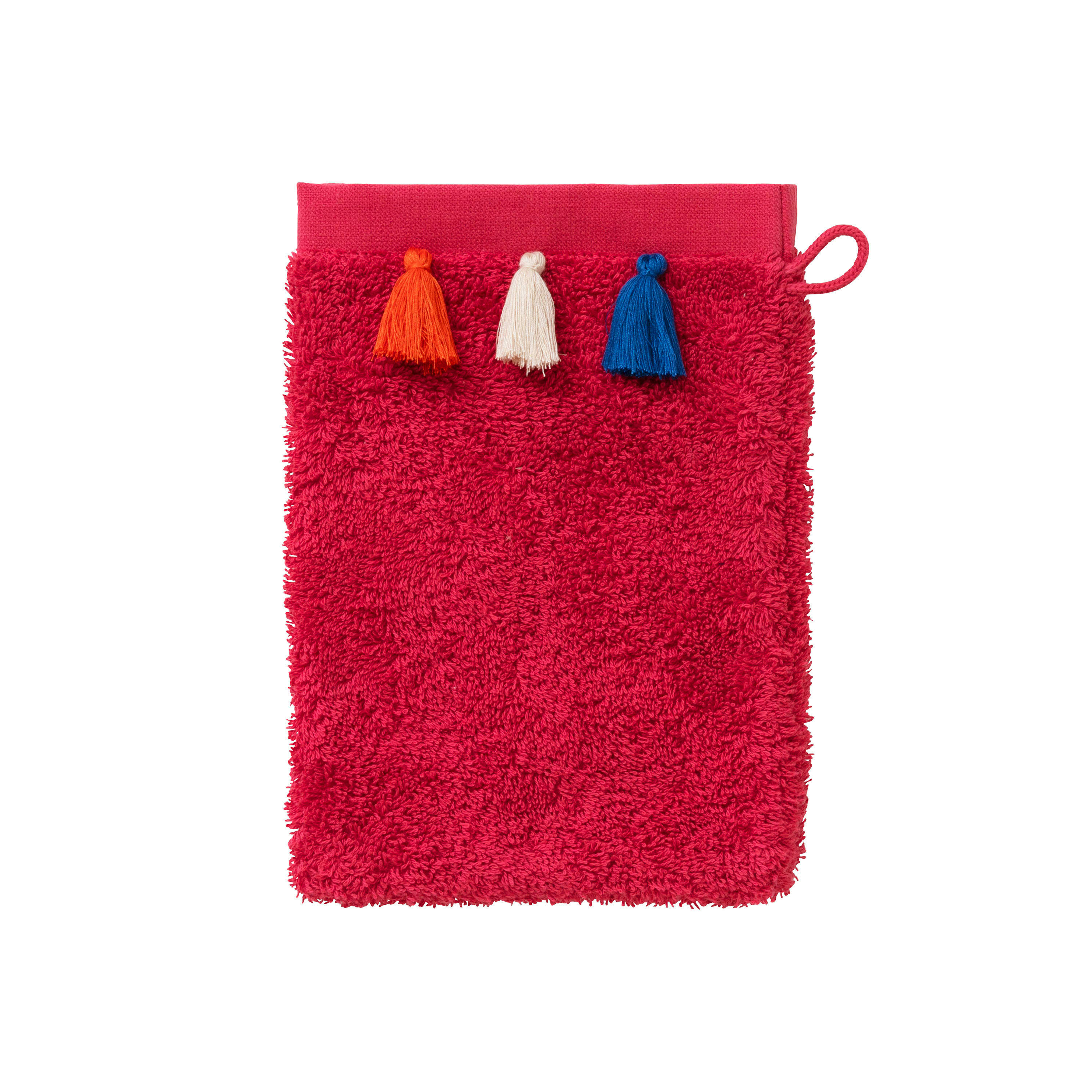 BALATA - Gant de toilette bouclette de coton bouclette brodé rouge 15 x 21 cm