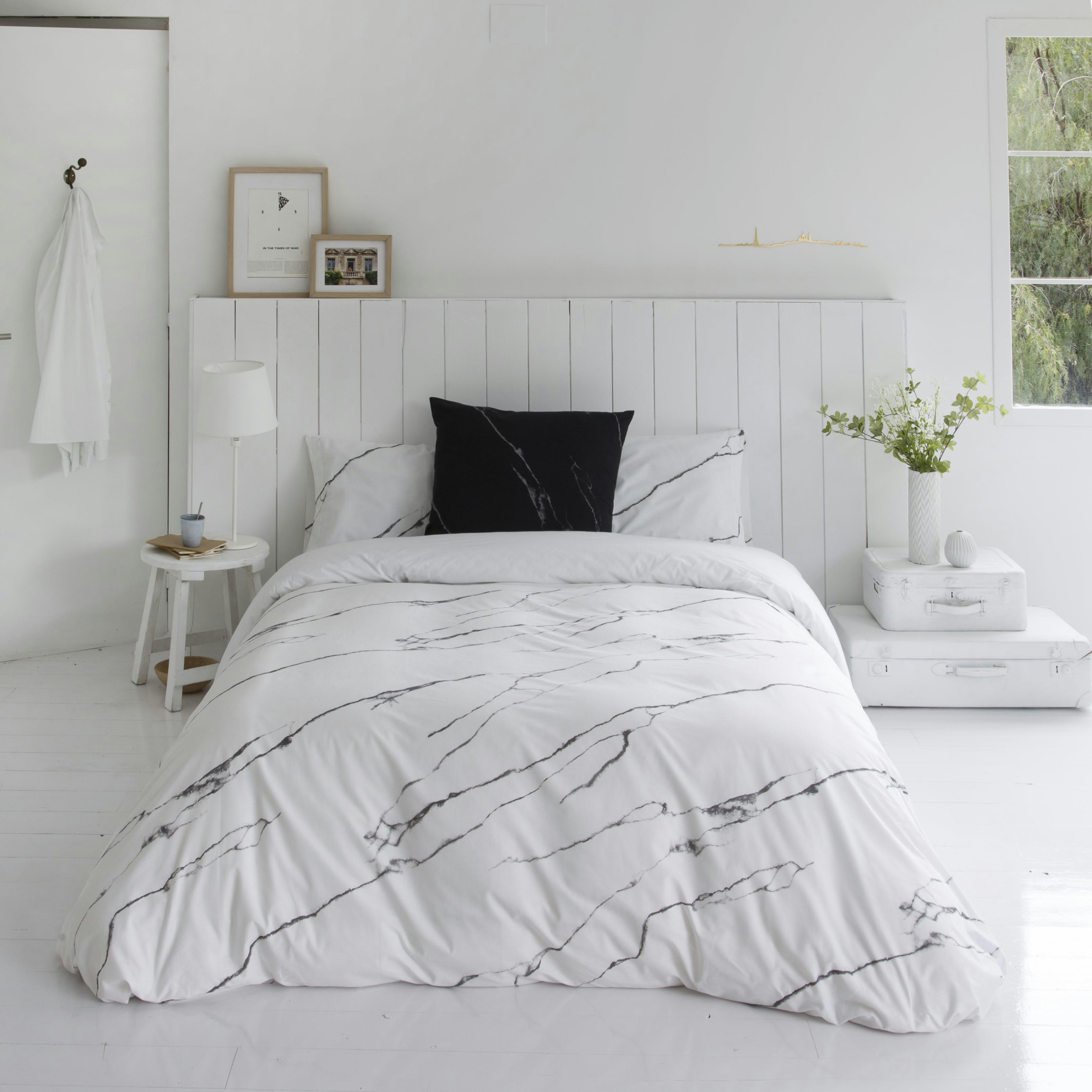 TAISEI WHITE - Housse de couette imprimé en percale Coton Blanc 140x200 cm