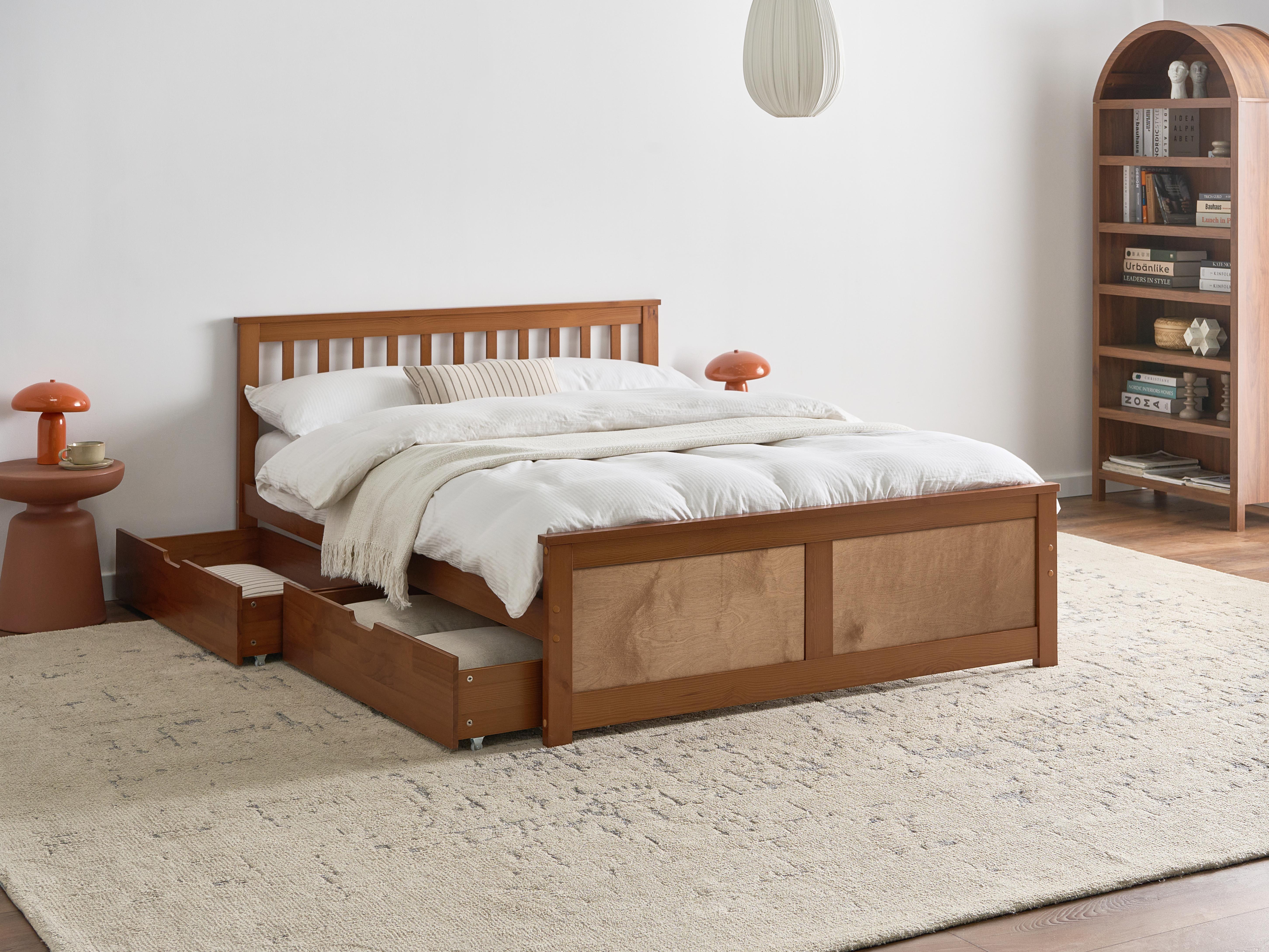Bed with 2 Drawers Pine Wood OLENDON 140 x 200 cm (EU Double) Brown