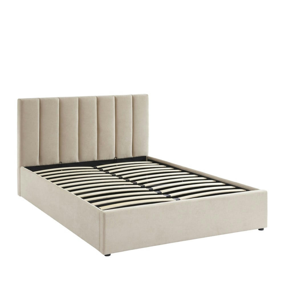 BILLIE - Lit coffre matelassé en tissu 140x190cm beige