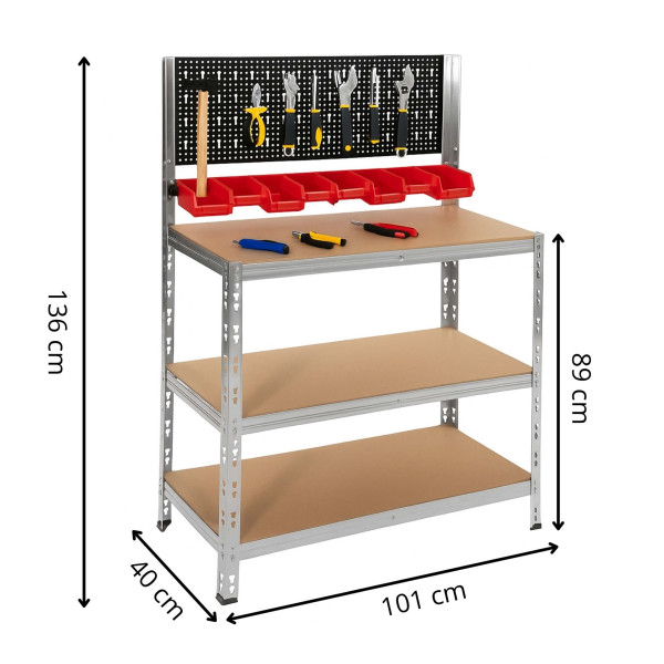 Stół warsztatowy 136x101x40 cm obciążenie 620 kg blat roboczy, narzędziowy