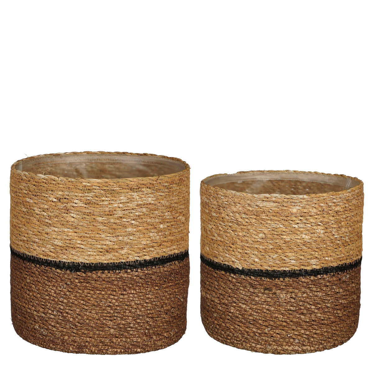 Mica Decorations Damian Plantenmand - Set van 2 - H20 x Ø20 cm - Zeegras - Bruin