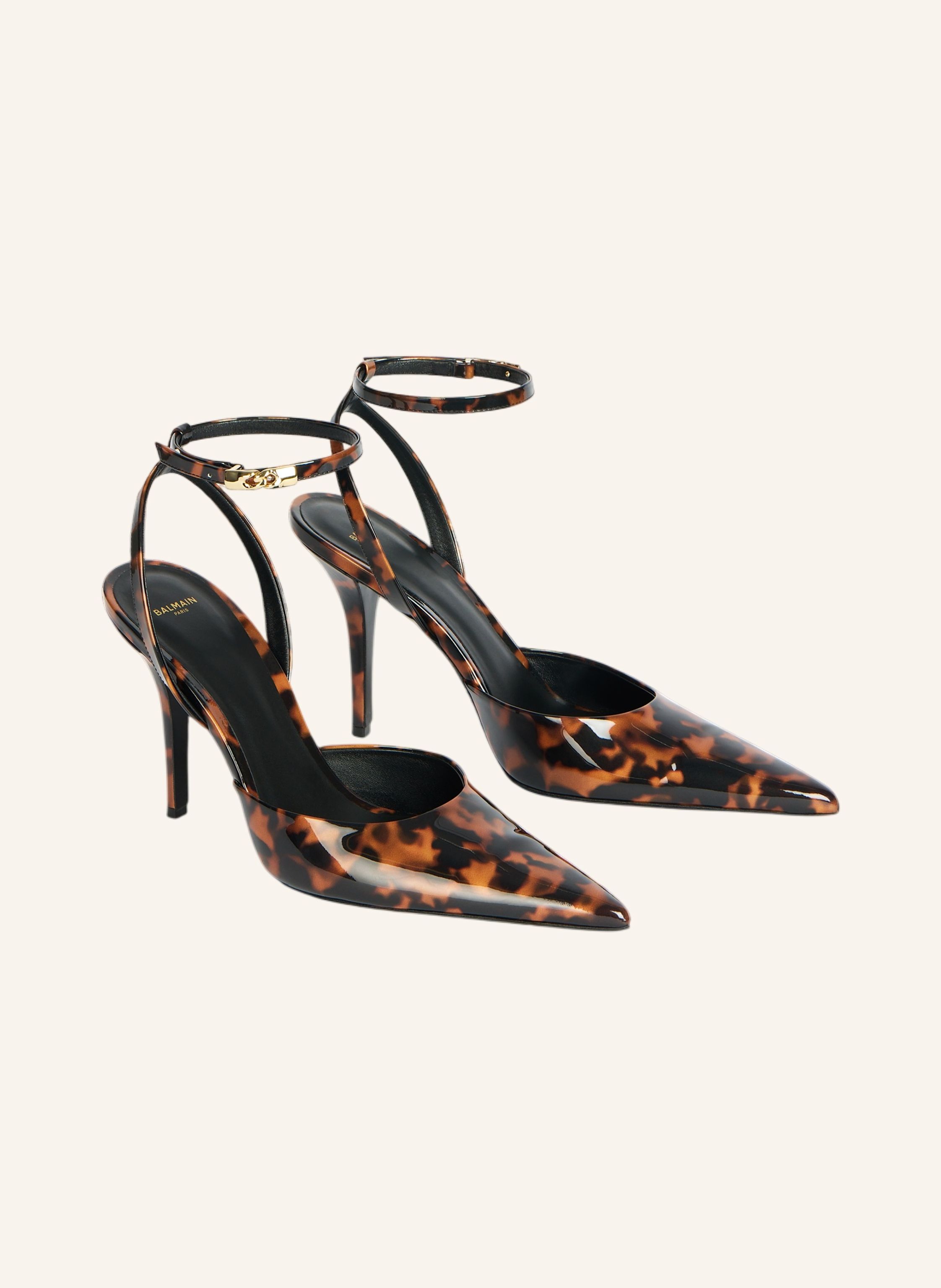 BALMAIN Pumps mit Riemchen aus bedrucktem Lackleder