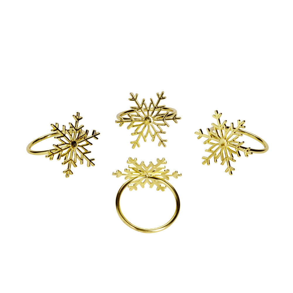 Rond de serviette x4 en métal doré forme flocon de neige