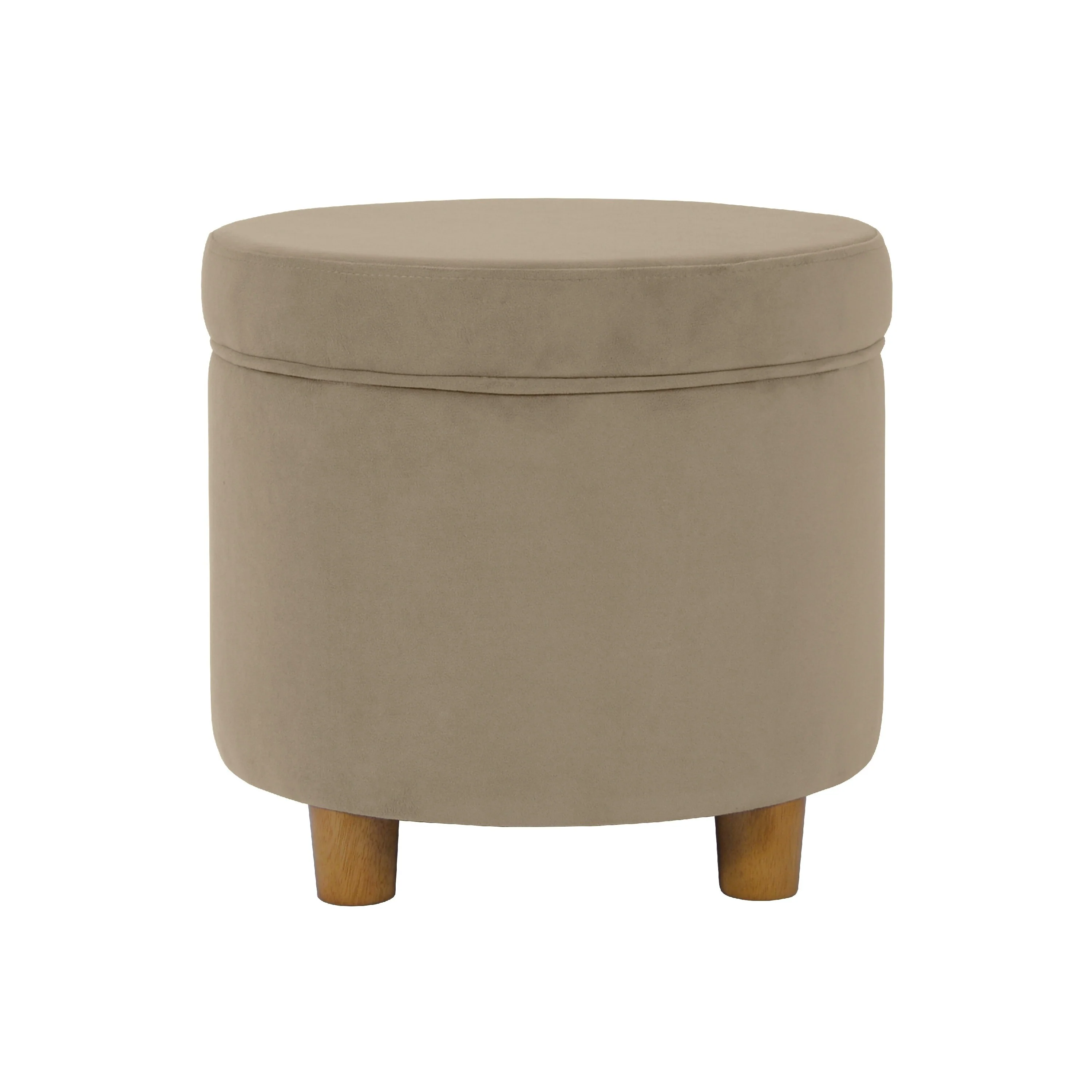 Gio Storage Ottoman, 19 Inch Round Lift Top, Fawn Gray Velvet Fabric