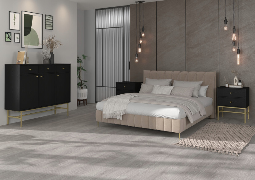 CZARNA KOMODA 125 cm AVILA STELAŻ METAL Nogi i Uchwyty 3D3S