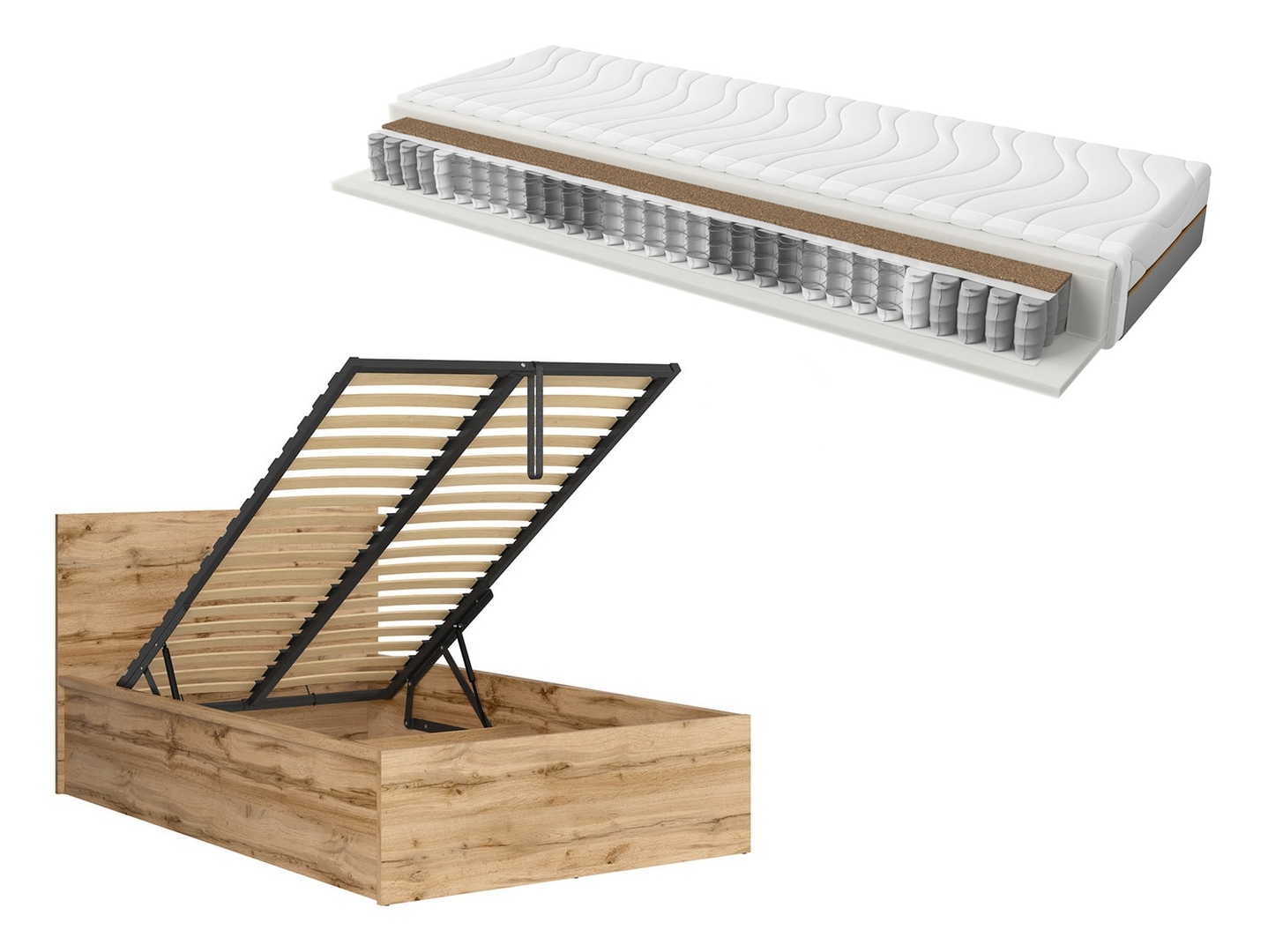 Zestaw łóżko Tetrix dąb wotan ze stelażem i materacem Ceres AV 120x200