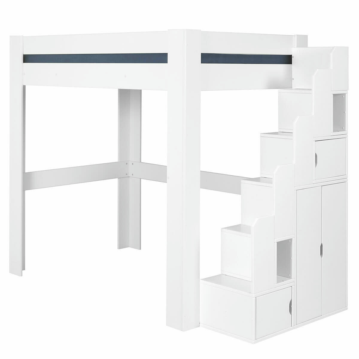 ALEX - Lit mezzanine avec bureau 90x190 cm bois massif blanc