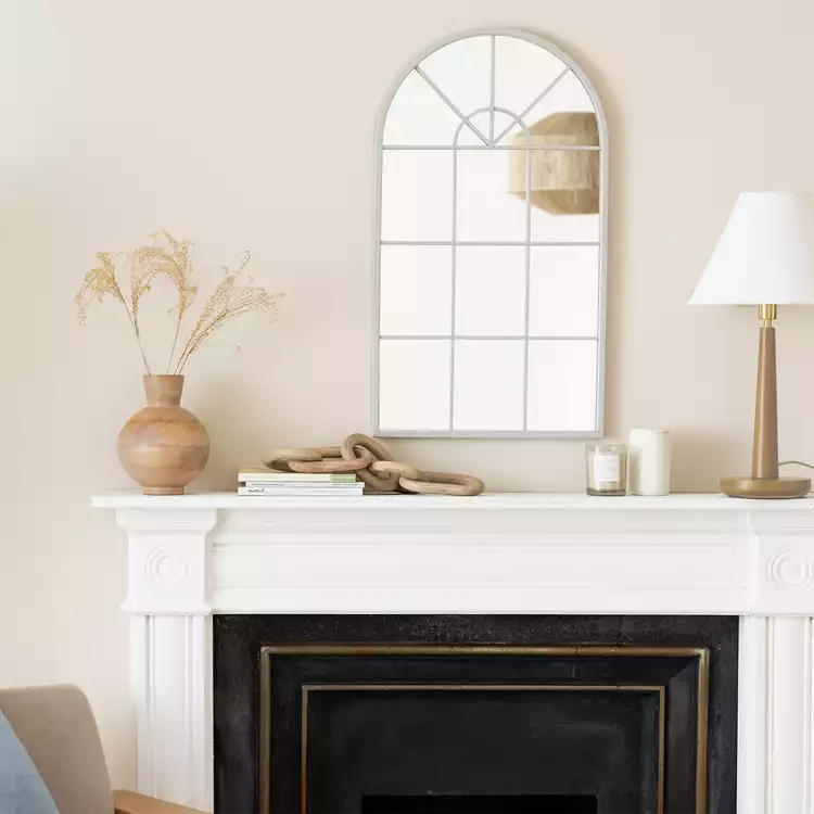 Habitat Grey Windowpane Arch Wall Mirror - 70x40cm