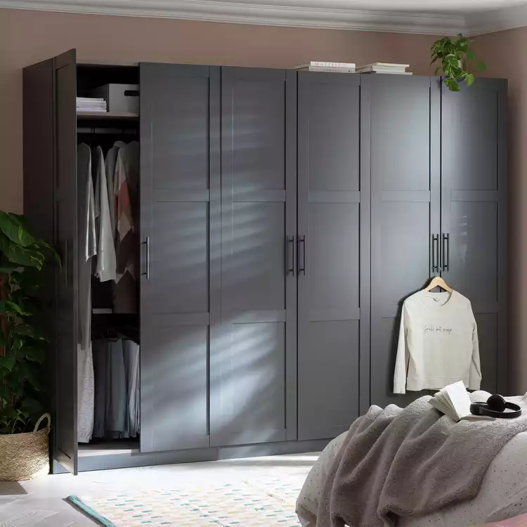 Habitat Munich Panelled 6 Door Wardrobe - Anthracite